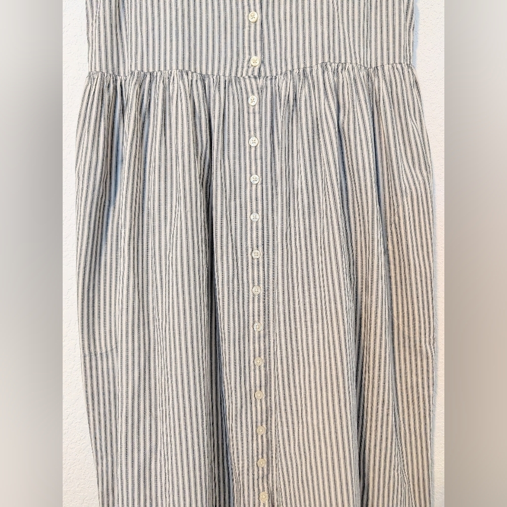 The Great. Grey Striped 100% Cotton Scoop Neck Button-Up Flutter Cami Dress M - Picture 8 of 11